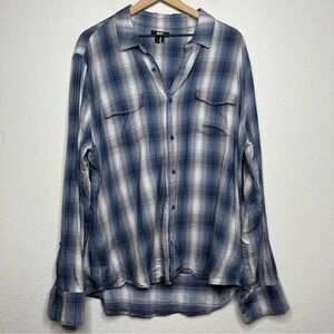 Paige Men Everett Plaid Flannel Button-Up Shirt XL Blue‎ Artic Ash Casual Camp